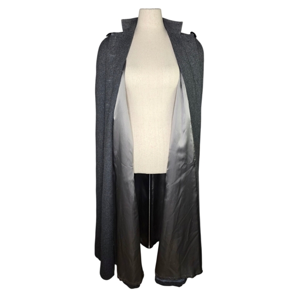 Vintage C’est Simone Charcoal Gray Wool Cape Small 70s Full Length Buttoned - Picture 3 of 14